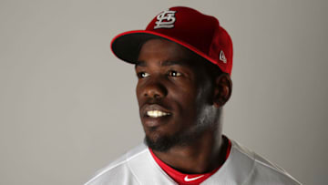 JUPITER, FL - FEBRUARY 20: Adolis Garcia #75 of the St. Louis Cardinals poses for a portrait at Roger Dean Stadium on February 20, 2018 in Jupiter, Florida. (Photo by Streeter Lecka/Getty Images)