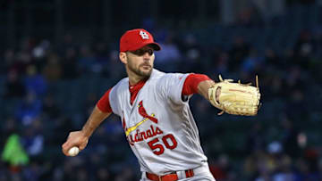 CHICAGO, IL - APRIL 17: Starting pitcher Adam Wainwright #50 of the St. Louis Cardinals delivers the ball against the Chicago Cubs at Wrigley Field on April 17, 2018 in Chicago, Illinois. The Cardinals defeated the Cubs 5-3. (Photo by Jonathan Daniel/Getty Images)