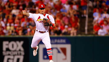 ST. LOUIS, MO - JUNE 1: Kolten Wong #16 of the St. Louis Cardinals throws to first base against the Pittsburgh Pirates in the seventh inning at Busch Stadium on June 1, 2018 in St. Louis, Missouri. (Photo by Dilip Vishwanat/Getty Images)