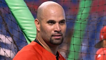 MIAMI, FL - MAY 27: Albert Pujols #5 of the Los Angeles Angels of Anaheim before the start of the game against the Miami Marlins at Marlins Park on May 27, 2017 in Miami, Florida. (Photo by Eric Espada/Getty Images)