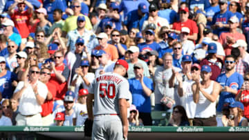 CHICAGO, IL - JULY 22: Adam Wainwright #50 of the St. Louis Cardinals leaves the game during the eighth inning against the Chicago Cubs on July 22, 2017 at Wrigley Field in Chicago, Illinois. The Cubs defeated the Cardinals 3-2.(Photo by David Banks/Getty Images)