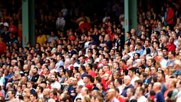 BOSTON, MA - AUGUST 15: Fans stand for the national anthem before the game between the Boston Red Sox and the St. Louis Cardinals at Fenway Park on August 15, 2017 in Boston, Massachusetts. (Photo by Maddie Meyer/Getty Images)