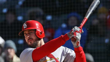 CHICAGO, IL - APRIL 19: Paul DeJong #12 of the St. Louis Cardinals bats against the Chicago Cubs at Wrigley Field on April 19, 2018 in Chicago, Illinois. The Cubs defeated the Cardinals 8-5. (Photo by Jonathan Daniel/Getty Images)