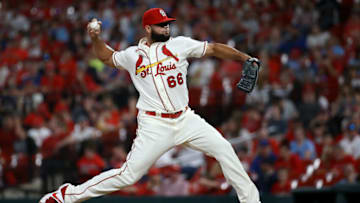 Luis Garcia #66 of the St. Louis Cardinals delivers during the ninth inning against the Chicago Cubs at Busch Stadium on October 2, 2021 in St. Louis, Missouri. (Photo by Scott Kane/Getty Images)