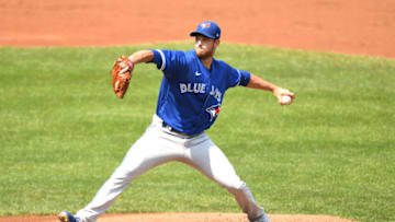 Steven Matz #22 of the Toronto Blue Jays pitches during a baseball game against the Baltimore Orioles at Oriole Park at Camden Yards on September 12, 2021 in Baltimore, Maryland. (Photo by Mitchell Layton/Getty Images)