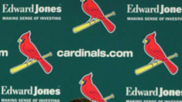 ST. LOUIS, MO - JULY 15: John Mozeliak, President of Baseball Operations of the St. Louis Cardinals during a press conference addressing a change in the manager prior to a game between the St. Louis Cardinals and the Cincinnati Reds at Busch Stadium on July 15, 2018 in St. Louis, Missouri. (Photo by Dilip Vishwanat/Getty Images)