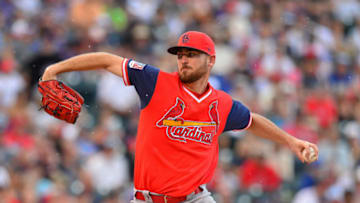 DENVER, CO - AUGUST 26: Austin Gomber #68 of the St. Louis Cardinals pitches against the Colorado Rockies at Coors Field on August 26, 2018 in Denver, Colorado. Players are wearing special jerseys with their nicknames on them during Players' Weekend. (Photo by Dustin Bradford/Getty Images)