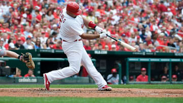 Albert Pujols #5 of the St. Louis Cardinals bats against the Cincinnati Reds at Busch Stadium on September 3, 2011 in St. Louis, Missouri. (Photo by Jeff Curry/Getty Images)