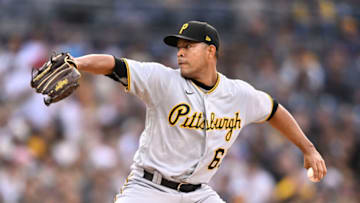 Jose Quintana #62 of the Pittsburgh Pirates plays during a baseball game against the San Diego Padres on May 27, 2022 at Petco Park in San Diego, California. (Photo by Denis Poroy/Getty Images)