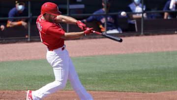 Paul DeJong (11) bats against the Houston Astros during the fourth inning of their spring training game at Roger Dean Chevrolet Stadium. Mandatory Credit: Rhona Wise-USA TODAY Sports