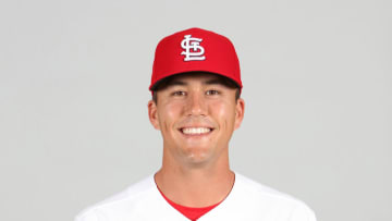 Mar 1, 2021; Jupiter, FL, USA; St. Louis Cardinals Lars Nootbaar (91) poses during media day at Roger Dean Chevrolet Stadium. Mandatory Credit: MLB Photos via USA Today Sports