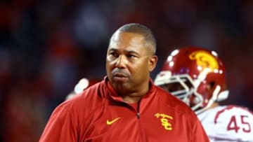 Oct 11, 2014; Tucson, AZ, USA; Southern California Trojans defensive line coach Chris Wilson against the Arizona Wildcats at Arizona Stadium. The Trojans defeated the Wildcats 28-26. Mandatory Credit: Mark J. Rebilas-USA TODAY Sports