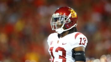 Oct 11, 2014; Tucson, AZ, USA; Southern California Trojans cornerback Kevon Seymour (13) against the Arizona Wildcats at Arizona Stadium. Mandatory Credit: Mark J. Rebilas-USA TODAY Sports