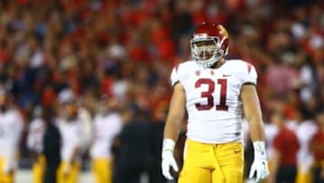 Oct 11, 2014; Tucson, AZ, USA; Southern California Trojans fullback Soma Vainuku (31) against the Arizona Wildcats at Arizona Stadium. Mandatory Credit: Mark J. Rebilas-USA TODAY Sports
