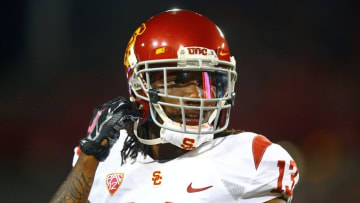 Oct 11, 2014; Tucson, AZ, USA; Southern California Trojans cornerback Kevon Seymour (13) against the Arizona Wildcats at Arizona Stadium. Mandatory Credit: Mark J. Rebilas-USA TODAY Sports