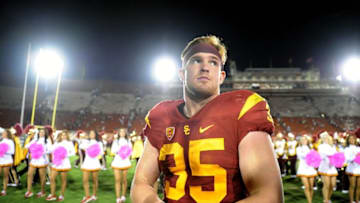 October 24, 2015; Los Angeles, CA, USA; Southern California Trojans linebacker Cameron Smith (35) following the 42-24 victory against the Utah Utes during at Los Angeles Memorial Coliseum. Mandatory Credit: Gary A. Vasquez-USA TODAY Sports
