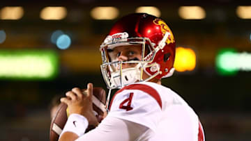 Sep 26, 2015; Tempe, AZ, USA; Southern California Trojans quarterback Max Browne (4) against the Arizona State Sun Devils at Sun Devil Stadium. Mandatory Credit: Mark J. Rebilas-USA TODAY Sports