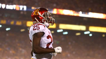 Sep 26, 2015; Tempe, AZ, USA; Southern California Trojans running back Ronald Jones II (25) against the Arizona State Sun Devils at Sun Devil Stadium. The Trojans defeated the Sun Devils 42-14. Mandatory Credit: Mark J. Rebilas-USA TODAY Sports