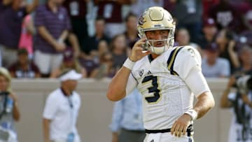 Sep 3, 2016; College Station, TX, USA; UCLA Bruins quarterback Josh Rosen (3) adjust his helmet after being sacked against the Texas A&M Aggies during the second half at Kyle Field. Texas A&M won in overtime 31-24. Mandatory Credit: Ray Carlin-USA TODAY Sports