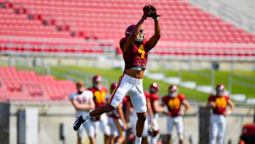 USC football practices at the Los Angeles Memorial Coliseum on Saturday, Oct. 17, 2020 in Los Angeles Calif. (John McGillen via USC Athletics)