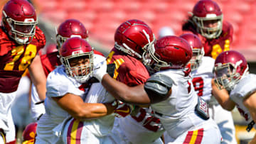 USC football practices at the Los Angeles Memorial Coliseum on Saturday, Oct. 17, 2020 in Los Angeles Calif. (John McGillen via USC Athletics)