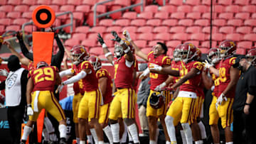 USC football players celebrate. (Sean M. Haffey/Getty Images)
