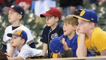 Apr 6, 2015; Milwaukee, WI, USA; Fans wait for start of game between the Milwaukee Brewers and Colorado Rockies at Miller Park. Mandatory Credit: Benny Sieu-USA TODAY Sports