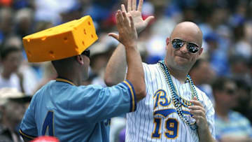 Jul 2, 2014; Toronto, Ontario, CAN; A pair of Milwauikee Brewers fans enjoy their team