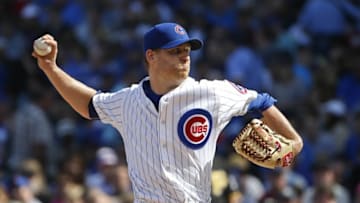 Sep 26, 2015; Chicago, IL, USA; Chicago Cubs relief pitcher Neil Ramirez (54)throws a pitch against the Pittsburgh Pirates during the seventh inning at Wrigley Field. Mandatory Credit: Kamil Krzaczynski-USA TODAY Sports
