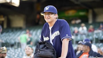 Jun 21, 2016; Oakland, CA, USA; A Milwaukee Brewers fan waits for the players before the start of the game against the Oakland Athletics at the Oakland Coliseum. Mandatory Credit: Neville E. Guard-USA TODAY Sports