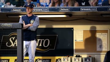 MILWAUKEE, WI - SEPTEMBER 15: Manager Craig Counsell of the Milwaukee Brewers looks on from the dugout in the first inning against the Pittsburgh Pirates at Miller Park on September 15, 2018 in Milwaukee, Wisconsin. (Photo by Dylan Buell/Getty Images)