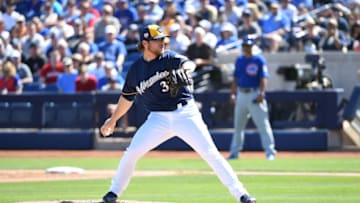 PHOENIX, ARIZONA - MARCH 10: Corbin Burnes #39 of the Milwaukee Brewers delivers a first inning pitch against the Chicago Cubs during a spring training game at Maryvale Baseball Park on March 10, 2019 in Phoenix, Arizona. (Photo by Norm Hall/Getty Images)