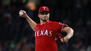 ARLINGTON, TEXAS - JUNE 19: Shelby Miller #19 of the Texas Rangers throws against the Cleveland Indians in the eighth inning at Globe Life Park in Arlington on June 19, 2019 in Arlington, Texas. (Photo by Ronald Martinez/Getty Images)