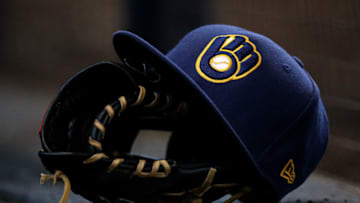 MILWAUKEE, WISCONSIN - JUNE 23: A detail view of a Milwaukee Brewers cap during the game against the Cincinnati Reds at Miller Park on June 23, 2019 in Milwaukee, Wisconsin. (Photo by Dylan Buell/Getty Images)