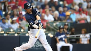 MILWAUKEE, WISCONSIN - AUGUST 27: Keston Hiura #18 of the Milwaukee Brewers swings at a pitch during the second inning against the St. Louis Cardinals at Miller Park on August 27, 2019 in Milwaukee, Wisconsin. (Photo by Stacy Revere/Getty Images)