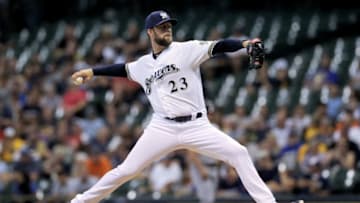 MILWAUKEE, WISCONSIN - SEPTEMBER 03: Jordan Lyles #23 of the Milwaukee Brewers pitches in the first inning against the Houston Astros at Miller Park on September 03, 2019 in Milwaukee, Wisconsin. (Photo by Dylan Buell/Getty Images)