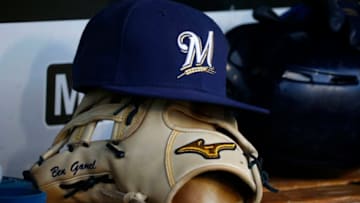 PITTSBURGH, PA - AUGUST 06: A New Era Milwaukee Brewers baseball cap is seen against the Pittsburgh Pirates at PNC Park on August 6, 2019 in Pittsburgh, Pennsylvania. (Photo by Justin K. Aller/Getty Images)
