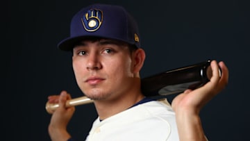 PHOENIX, AZ - FEBRUARY 19: Luis Urias #2 of the Milwaukee Brewers poses during the Milwaukee Brewers Photo Day on February 19, 2020 in Phoenix, Arizona. (Photo by Jamie Schwaberow/Getty Images)