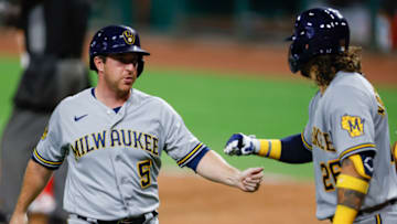 Jedd Gyorko and Jacob Nottingham, Milwaukee Brewers (Photo by Michael Hickey/Getty Images)