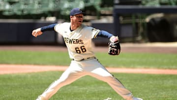 MILWAUKEE, WISCONSIN - JULY 13: Zack Brown #66 of the Milwaukee Brewers throws a pitch during Summer Workouts at Miller Park on July 13, 2020 in Milwaukee, Wisconsin. (Photo by Stacy Revere/Getty Images)