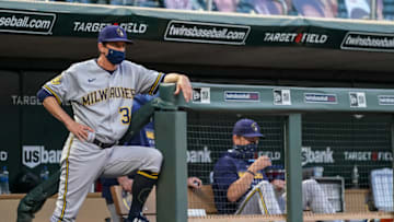 MINNEAPOLIS, MN - AUGUST 20: Manager Craig Counsell #30 of the Milwaukee Brewers looks on against the Minnesota Twins on August 20, 2020 at Target Field in Minneapolis, Minnesota. (Photo by Brace Hemmelgarn/Minnesota Twins/Getty Images)