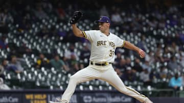 MILWAUKEE, WISCONSIN - APRIL 12: Brent Suter #35 of the Milwaukee Brewers throws a pitch during a game against the Chicago Cubs at American Family Field on April 12, 2021 in Milwaukee, Wisconsin. The Brewers defeated the Cubs 6-3. (Photo by Stacy Revere/Getty Images)