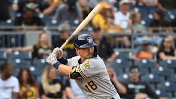 PITTSBURGH, PA - JULY 03: Keston Hiura #18 of the Milwaukee Brewers in action during the game against the Pittsburgh Pirates at PNC Park on July 3, 2021 in Pittsburgh, Pennsylvania. (Photo by Justin Berl/Getty Images)