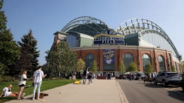MILWAUKEE, WISCONSIN - OCTOBER 09: General view outside of American Family Field before the game 2 of the National League Division Series between the Atlanta Braves and Milwaukee Brewers at American Family Field on October 09, 2021 in Milwaukee, Wisconsin. (Photo by Stacy Revere/Getty Images)
