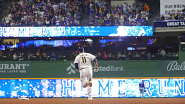 MILWAUKEE, WISCONSIN - APRIL 30: Rowdy Tellez #11 of the Milwaukee Brewers runs the bases following a two run home run during the fifth inning against the Chicago Cubs at American Family Field on April 30, 2022 in Milwaukee, Wisconsin. (Photo by Stacy Revere/Getty Images)