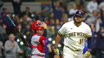 MILWAUKEE, WISCONSIN - MAY 04: Rowdy Tellez #11 of the Milwaukee Brewers runs the bases following a two run home run against the Cincinnati Reds during the sixth inning at American Family Field on May 04, 2022 in Milwaukee, Wisconsin. (Photo by Stacy Revere/Getty Images)