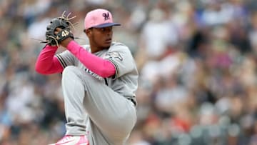 DENVER, CO - MAY 13: Starting pitcher Freddy Peralta #51 of the Milwaukee Brewers throws in the fourth inning against the Colorado Rockies at Coors Field on May 13, 2018 in Denver, Colorado. (Photo by Matthew Stockman/Getty Images)