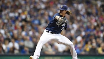 MILWAUKEE, WI - JUNE 11: Josh Hader #71 of the Milwaukee Brewers throws a pitch during the seventh inning of a game against the Chicago Cubs at Miller Park on June 11, 2018 in Milwaukee, Wisconsin. (Photo by Stacy Revere/Getty Images)