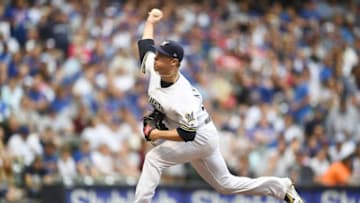 MILWAUKEE, WI - JUNE 12: Chase Anderson #57 of the Milwaukee Brewers throws a pitch during the first inning of a game against the Chicago Cubs at Miller Park on June 12, 2018 in Milwaukee, Wisconsin. (Photo by Stacy Revere/Getty Images)