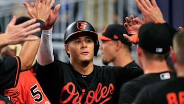 ATLANTA, GA - JUNE 22: Manny Machado #13 of the Baltimore Orioles celebrates scoring during the ninth inning against the Baltimore Orioles at SunTrust Park on June 22, 2018 in Atlanta, Georgia. (Photo by Daniel Shirey/Getty Images)